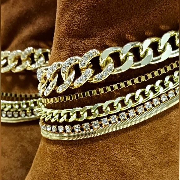 Faux Suede Brown Gold Chain Boots π©·LIVE show item - Picture 2 of 5